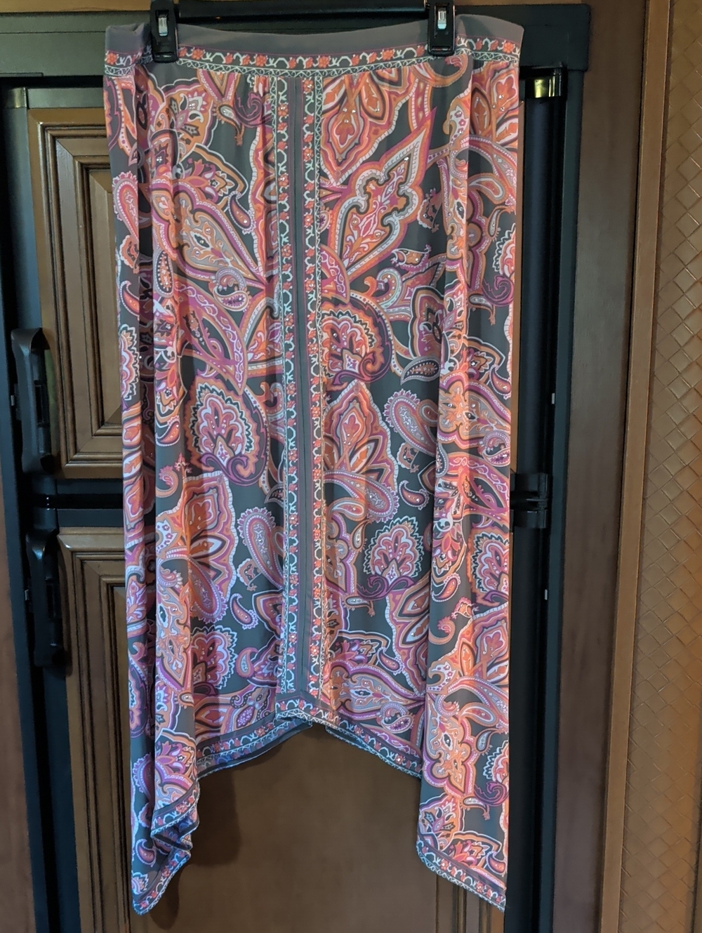 INC International Concepts Asymmetrical Paisley Skirt in Gray, Pink & Orange